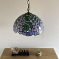 thumbnail image 4 of 12-Light Purple Stained Glass Pendant Lights with Green Leaves Glass for Dining Room, Hotel, Restaurant, Cafe, 4 of 5