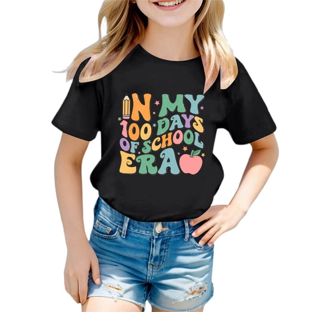 Xuewenshw T-Shirt Mode Enfant Décontracté Imprimé Col Rond Manches Courtes Ample