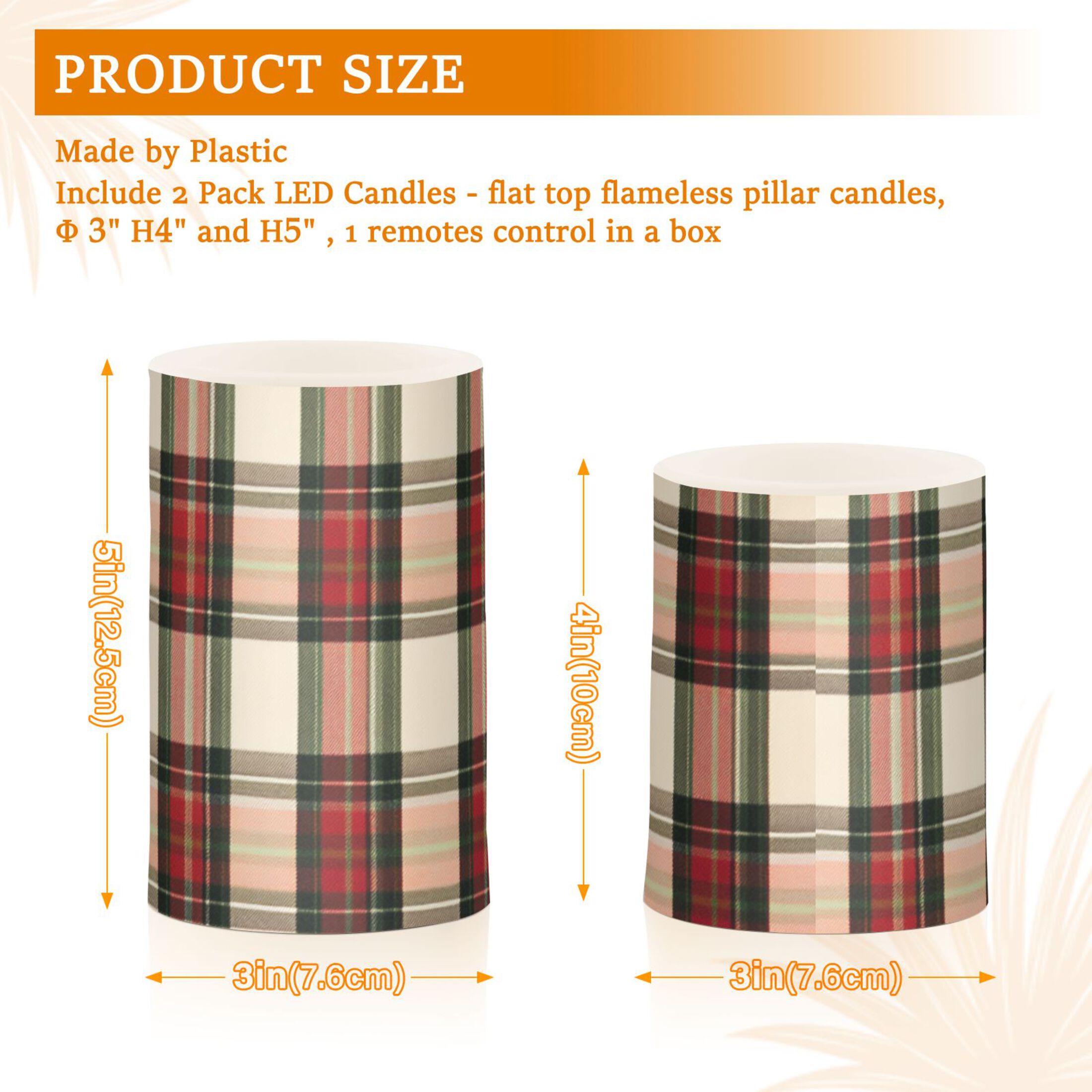 Plaid Pattern with Mixture Colors Flickering Flameless Candles LED Tealight Battery Operated with Remote Set of 2 Holiday Decor Ornaments
