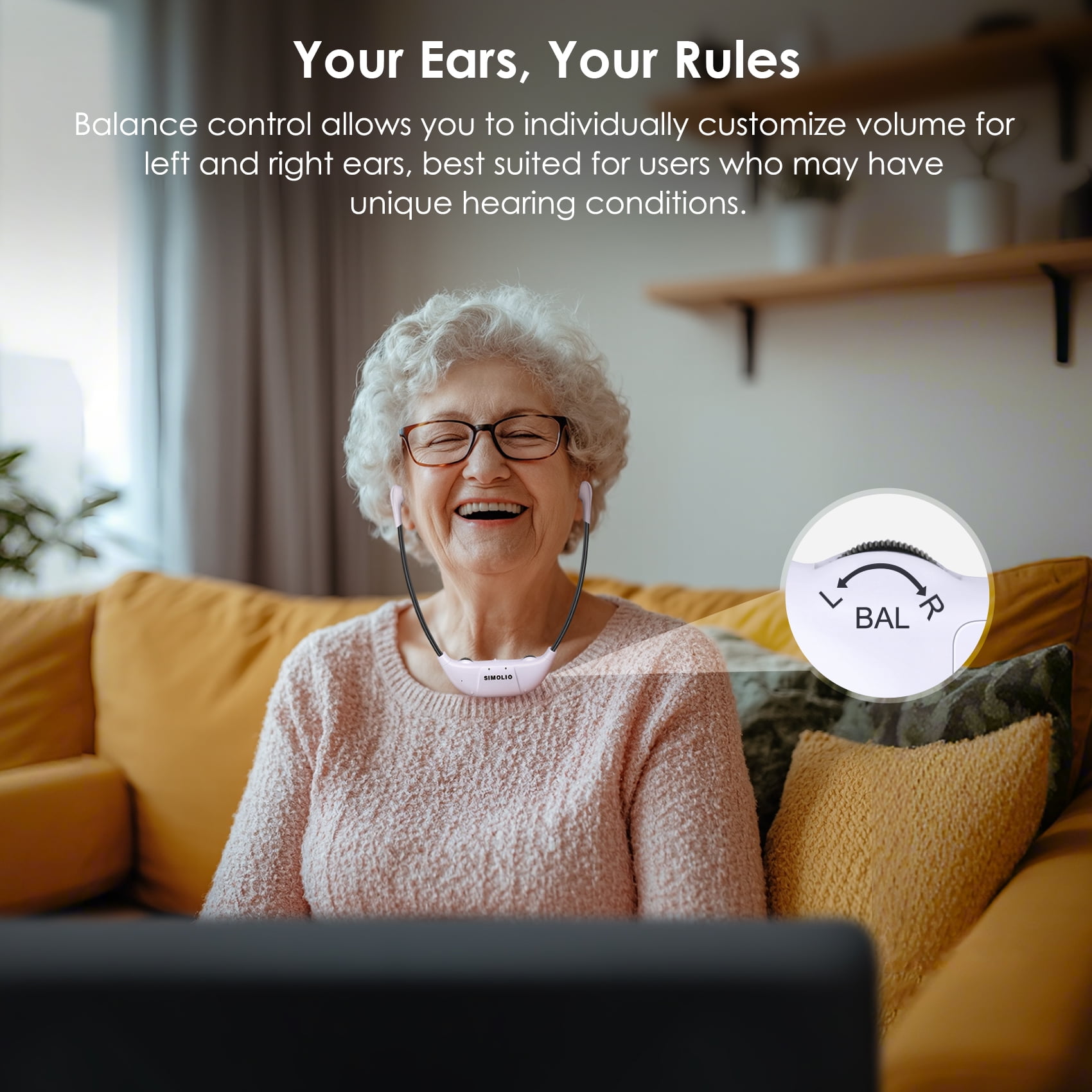SIMOLIO Wireless TV Headphones with 2.4G Digital  Transmitter Charging Dock, Wireless Headphones for TV Watching with Tone & Balance Control for Seniors, Optical/RCA/AUX, 164ft, SM-824D1-W (New)