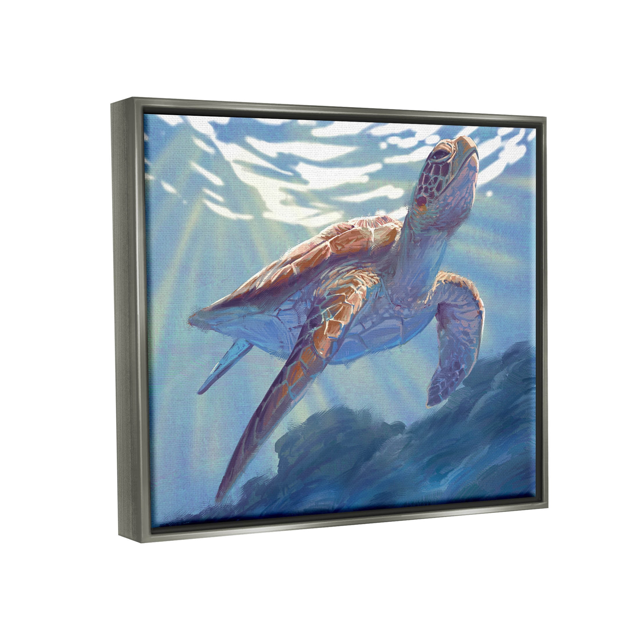 Stupell Industries Deep Ocean Sea Turtle Painting Luster Gray Floating Framed Canvas Print Wall Art, Design by Ziwei Li
