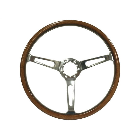 VSW 15 inch Deluxe Wood Steering Wheel; 6-Bolt Billet Aluminum Spokes, 2 inch dish ST3554