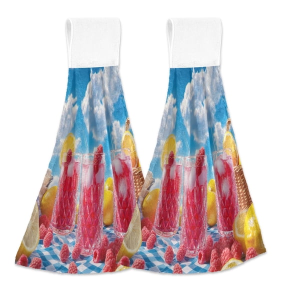 BZSMCE Hanging Hand Towels Fashion Raspberry Lemonade Picnic Pattern 2-Pack - Velcro Style Bathroom Kitchen Towels