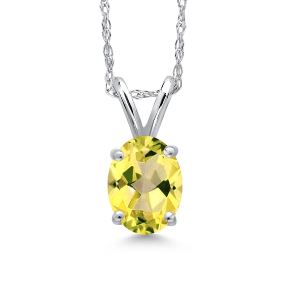 Gem Stone King 10K White Gold Canary Mystic Topaz Pendant Necklace for Women | 0.80 Cttw | Gemstone November Birthstone | Oval 7X5MM | With 18 inch Chain