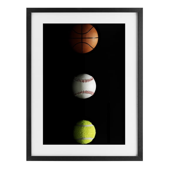 Stupell Industries Contemporary Sports Balls Spotlight Black Framed Print Under Glass, 14 x 20, by Jesse Keith