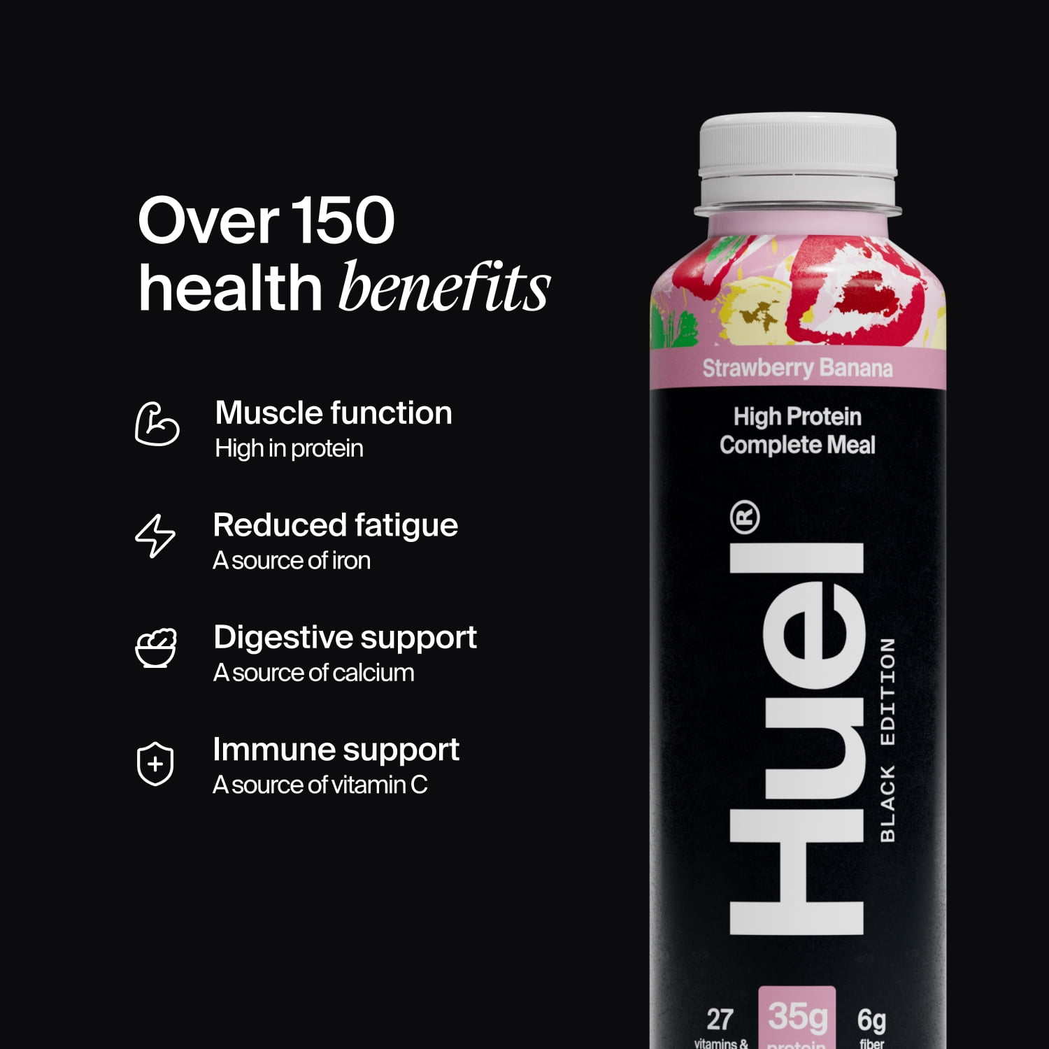 Huel Black Edition Strawberry Banana Ready-to-Drink 35g Protein Meal Replacement, 4-Pack