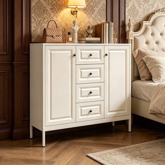 40.16" Sideboard Buffet Cabinet with 4 Drawers and 2 Doors, Freestanding Storage Cabinet with Adjustable Shelves for Kitchen, Living Room, Entryway and Hallway