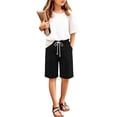 thumbnail image 4 of Atogsazn Kids Girls Bermuda Shorts Wide Leg Summer Knee Length Elastic Waist Short Pants for Children with Pocket Black 6-7Years Fashion, 4 of 7