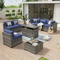 thumbnail image 4 of Aoxun 8 Piece Patio Furniture Set with 44” Fire Pit Table Wicker Rattan Outdoor Sectional Sofa Set with Coffee Table and 4” Thickened Cushions, Blue (Waterproof Cover Included), 4 of 6