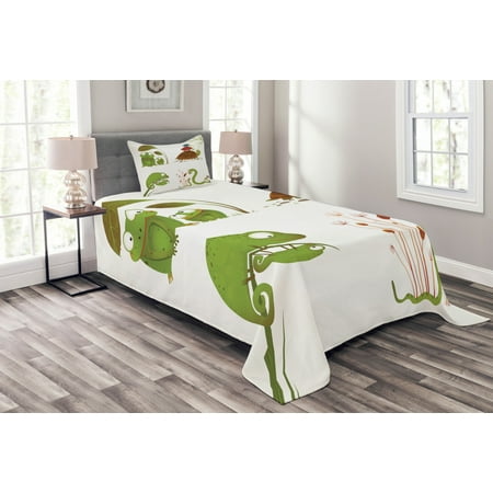 Reptile Bedspread Set Reptile Family Colorful Baby Snake Frog Ninja Turtles Love Mother Family Theme Decorative Quilted Coverlet Set With Pillow