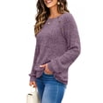 thumbnail image 4 of UVN Tops for Women Long Sleeve Buttons Shirts Dressy Crew Neck Tunic Blouses Fall Casual Lightweight Sweaters, 4 of 9