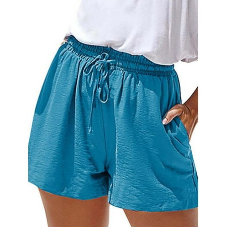 Women's Casual Elastic Waist Drawstring Pockets Beach Lounge Hot Pants ...