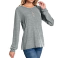 thumbnail image 4 of Womens Oversized Tshirt Women's Fashion Casual Round Neck With Button Long Sleeve Solid Color Shu Top, 4 of 6