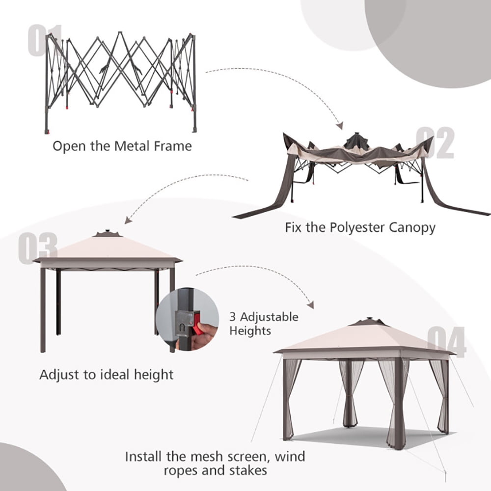 Aimee Lii 11 x 11 Feet Portable Outdoor Patio Folding Gazebo with Led Lights, Backyard Canopy Gazebo, Beige Aimee Lii 11 x 11 Feet Portable Outdoor Patio Folding Gazebo with Led Lights, Backyard Canopy Gazebo, Beige
