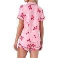 thumbnail image 3 of INSPIRE CHIC Womens Pajama Sets Short Sleeves Cute Bow Print Soft Comfy Button Up Tops and Shorts 2 Pcs M Bright Pink, 3 of 5