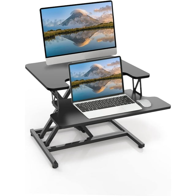 Bureau Debout Grand à Hauteur Réglable, Convertisseur Rapide Assis-Debout pour Ordinateur pour Poste de Travail de Bureau à Domicile (Cadre + Surface de Travail)