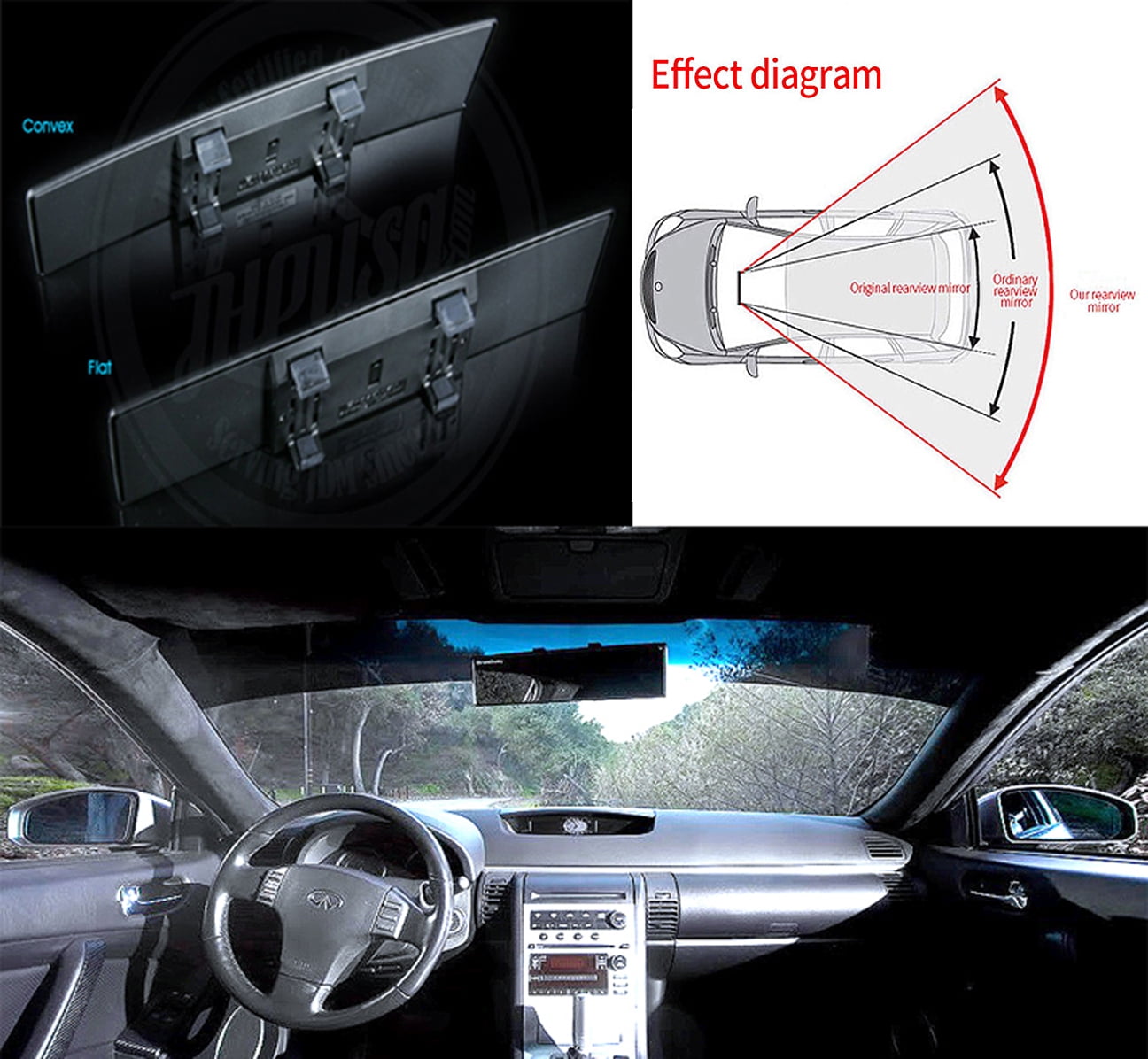 Rear View Mirror 300 mm Blue Tinted Interior Rearview Mirror Wide Car Convex Mirror and Blind Spot Mirrors Round Convex Rear View Mirrors for Most Cars Vehicles