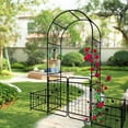 thumbnail image 4 of 79.5"W x 86.6"H Metal Garden Arbor Arch with Double Doors, 2 Side Planter Baskets, Climbing Vine Frame, 4 of 6