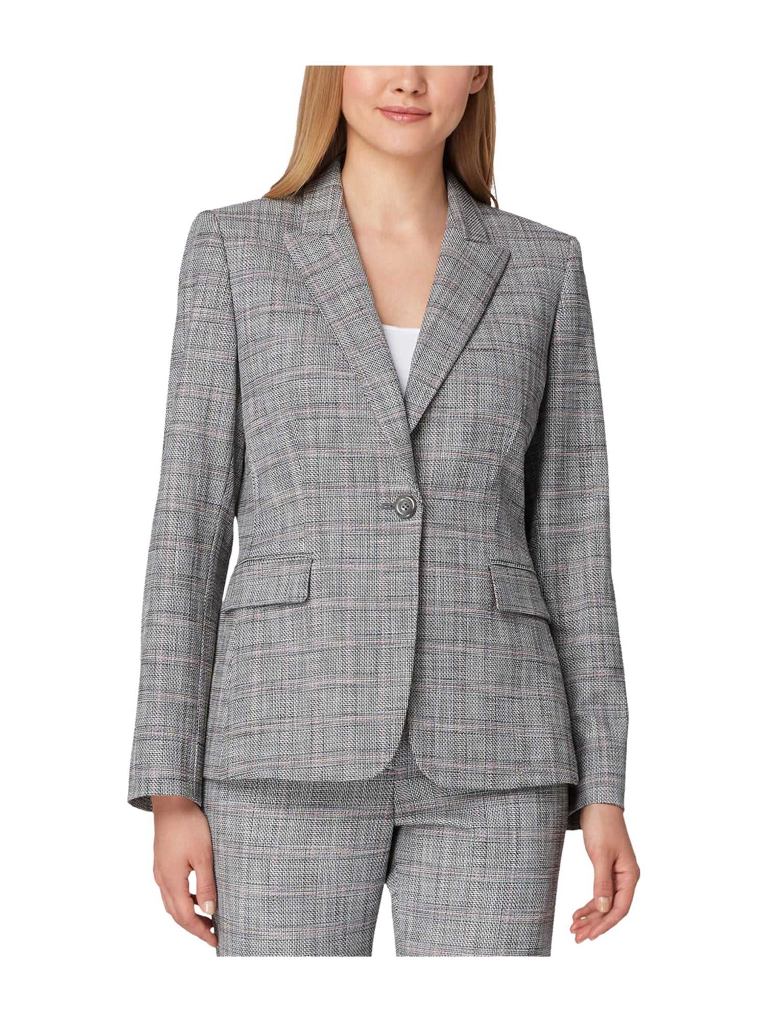 Tahari Womens Textured Plaid One Button Blazer Jacket grey 14 | Walmart ...
