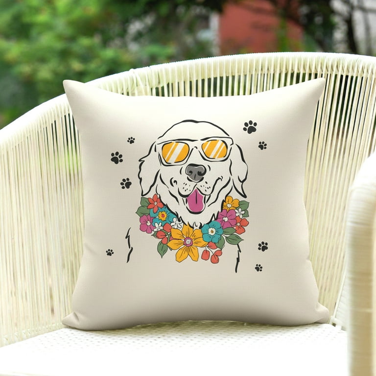 Mainstays 16 in x 16 in Floral Dog Outdoor Pillow, Multi-color