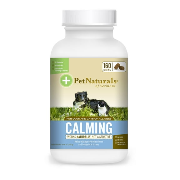 Pet Naturals Calming Stress Supplement Chews for Dogs & Cats Chicken Liver Flavor, 160 Count Bottle