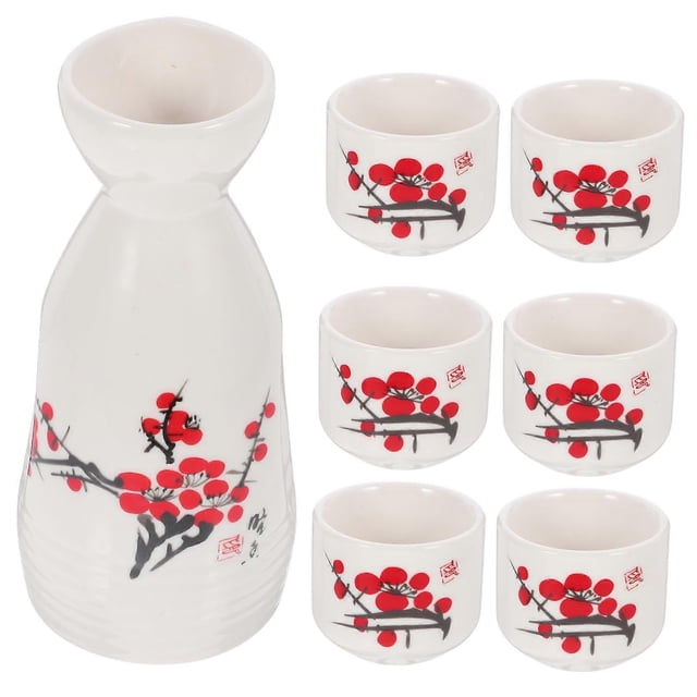 Practical Japanese Sake Pot with Vintage Style Cups for Warming and Serving Authentic Ceramic Drinkware Set