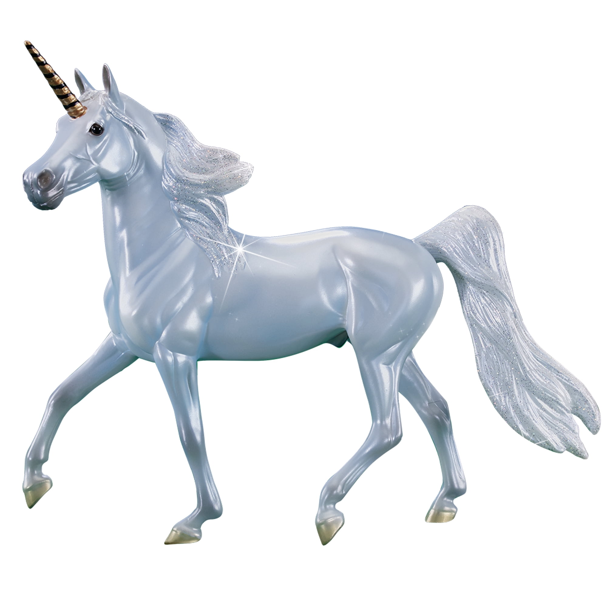 Plastic Unicorn Figurine Toy 3" Tall White & Blue One Raised Hoof