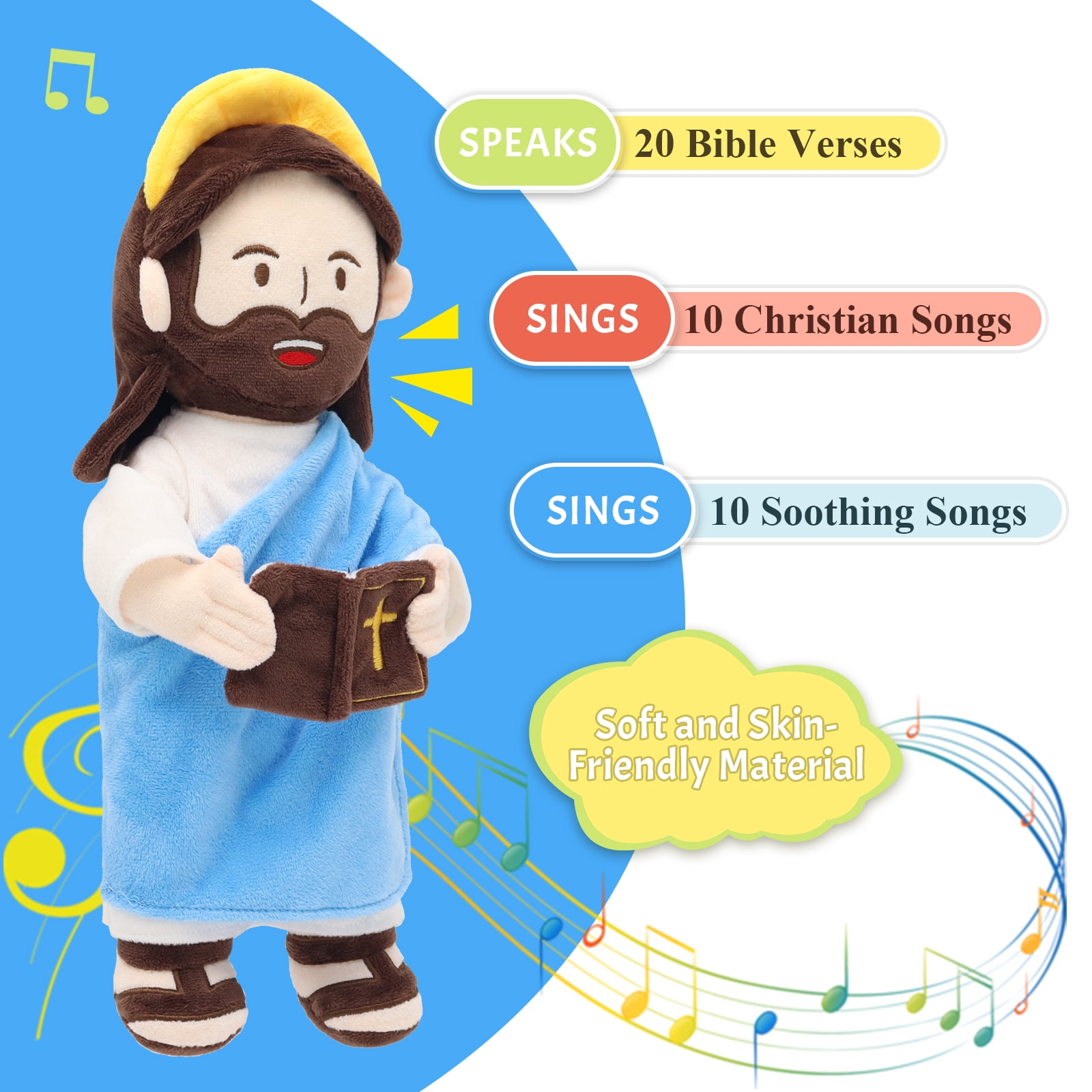 13.4"/34cm Talking & Singing Jesus Plush Doll, Christian Stuffed Toy For Kids, Plays Bible Verses & Hymns, Religious Gift For Xmas, Christening, Baptism, Easter, Sunday School, Nursery Decor