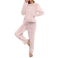thumbnail image 3 of Sriper Flannel Pajama Sets for Women 2 Piece Pjs Long Sleeve Lounge Sleepwear Cute Bear Printed Crewneck Nightwear Tops Comfy Warm Wide Leg Pants Fall Winter Loungewear Homewear Fit Home Going Out, 3 of 5