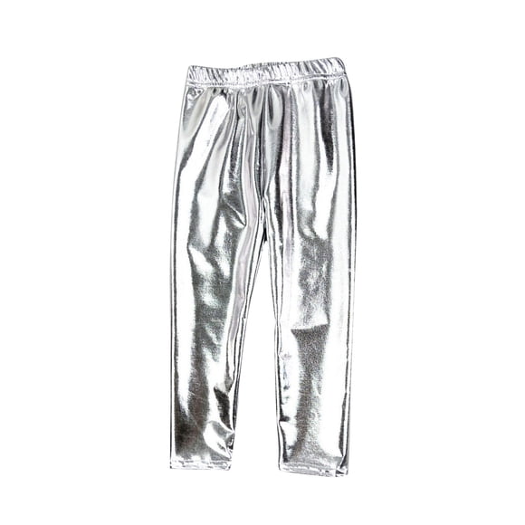 Odeerbi 2-11 Años Niños Niñas Metálico Brillante Pantalones de Baile Brillante Escenario Rendimiento Trajes Pantalones Casuales de Color Sólido