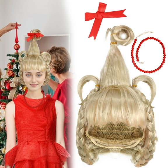 Women's wig three-piece set wig, necklace, bow hair accessories Christmas Cindy wig suitable for Christmas parties
