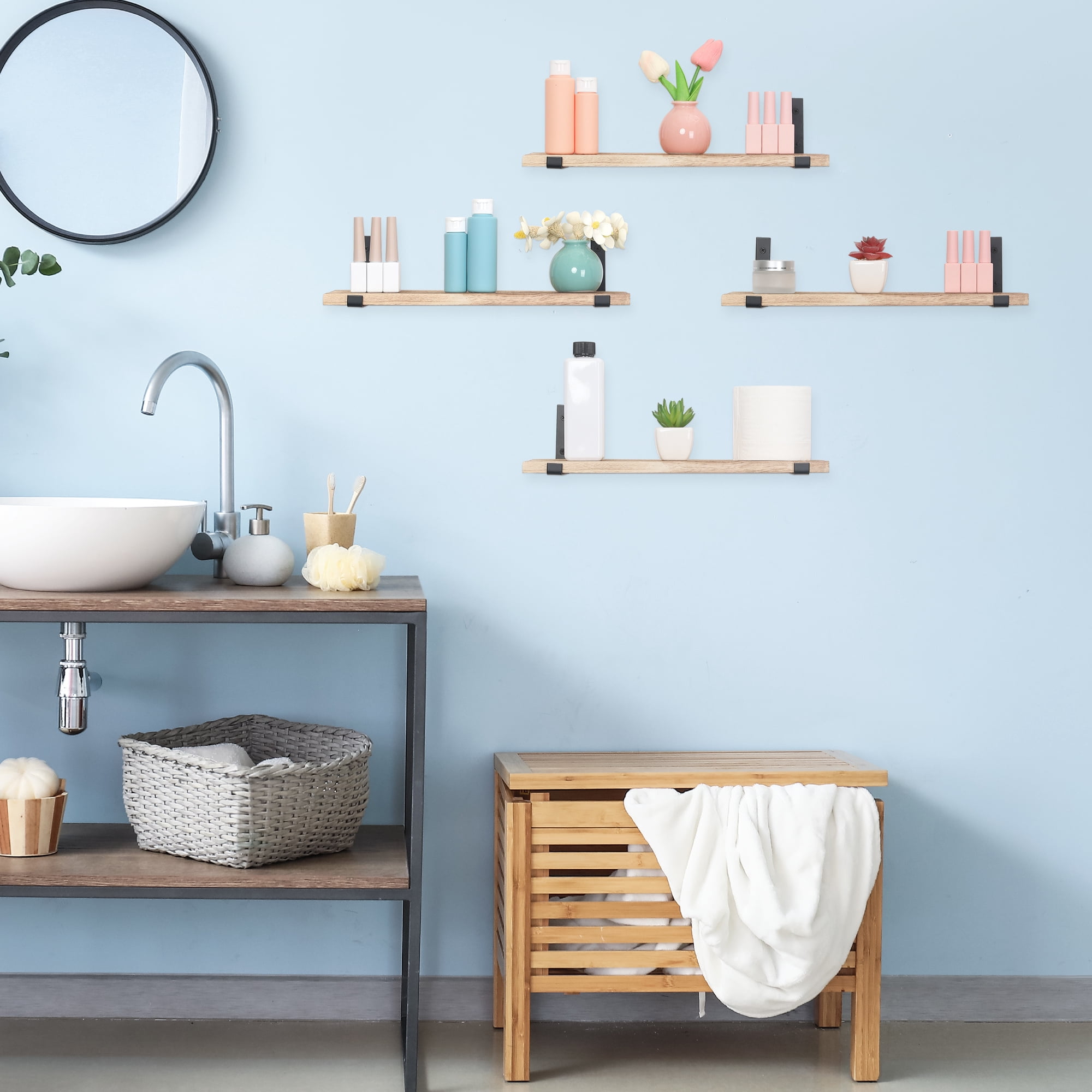 Unique Bargains Acrylic Floating Shelves for Wall Bathroom Kitchen Light Brown 15.7"x5.9"