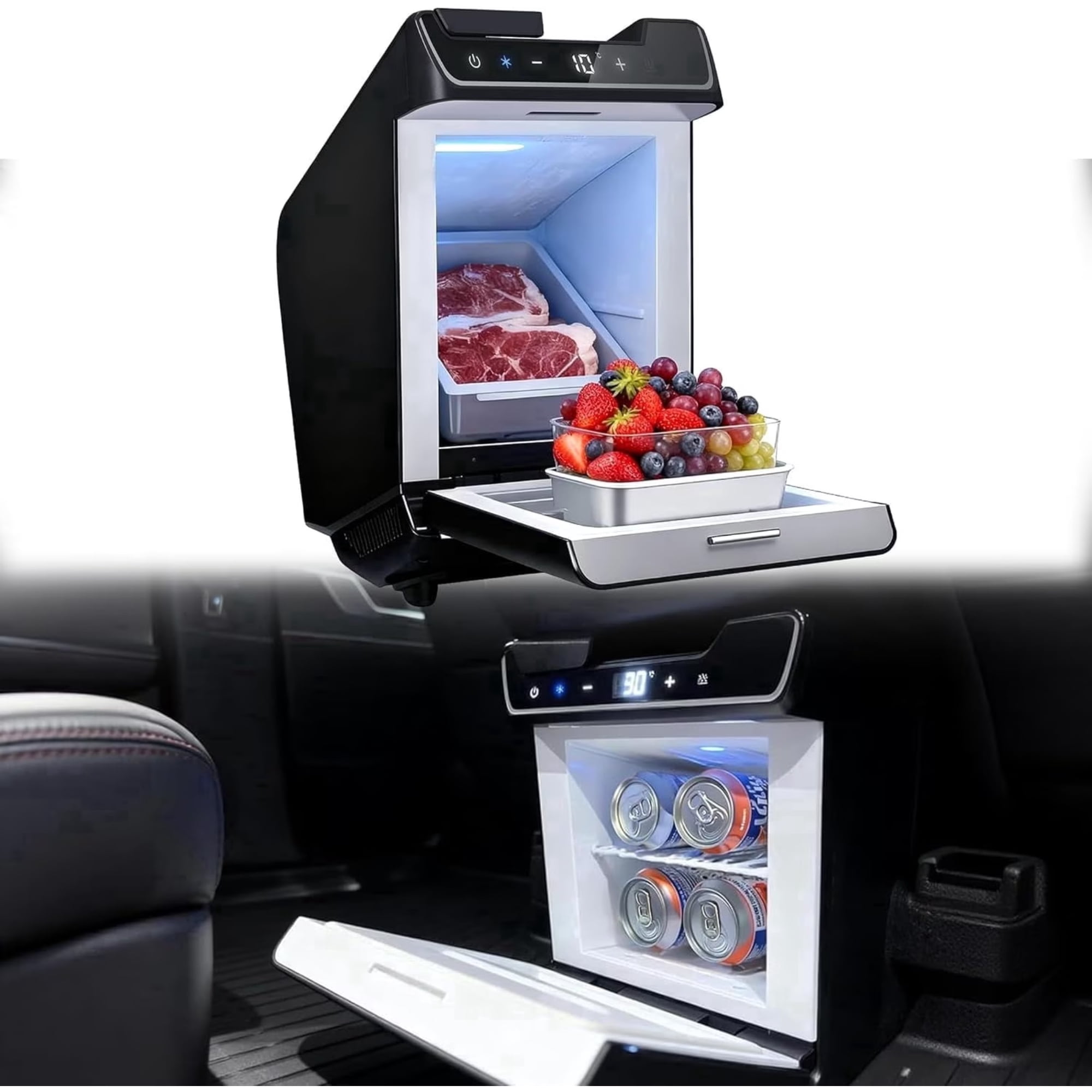 cooboom Car Refrigerator for Tesla Model Y 2026~2025, Rear Center Console Fridge for Model Y Juniper, Cooler & Warmer, Camping Commuting & Traveling