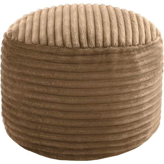 Round Pouf Ottoman Foot Rest, 20x15 Inch Corduroy Pouf, Coffee | Soft corduroy floor pouf footstool, foam filled round footrest for living room couch or sofa