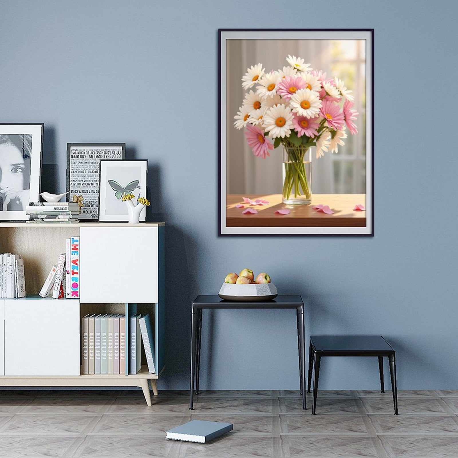 Diamond Art Kit for Adults, Pink White Daisies Glass Vase Blooms Diamond Painting for Adults Beginners, DIY Diamond Art Painting Kits, 5D Diamond Painting Crafts for Home Decor 12x16 Frameless