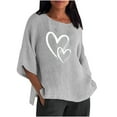 thumbnail image 2 of SMihono Hauts pour Femmes Été Mode Décontractée Femmes Manches Trois-Quarts Col Rond Coton Lin Imprimé Hauts Unis Blouse T-shirt Oversize pour Femmes 2023, 2 of 5