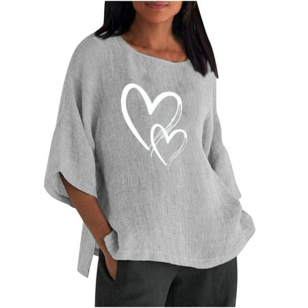 

Corset Tops for Women Floral Fashion Women Casual Three Quarter Sleeve Round Neck Cotton Linen Printed Solid Tops Blouse Short Sleeve Corset Tops for Women Gray XL