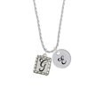 thumbnail image 2 of Delight Jewelry Silvertone Pebble Border Initial - G Silvertone Script Initial Disc - E - Charm Necklace, 20"+3", 2 of 4