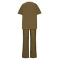 thumbnail image 6 of Feancey Womens Plus Size Linen Sets Summer Casual Loose 2 Piece Set Short Sleeve Round Neck Tshirt and Long Pants Lounge Outfits with Pockets Holiday Gifs Khaki L, 6 of 7