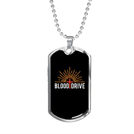 Blood Drive Cross Dog Tag Necklace Stainless Steel 24" Chain Silver Tone or Gold Tone
