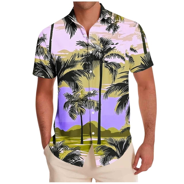 Mens Casual Manga Corta Botón Abajo Camisas Impresas Bolsillo Turndown Cuello Blusa para Verano Al Aire Libre Casual Uso Diario Hombre Manga Corta Botón Abajo Camisas con Bolsillo