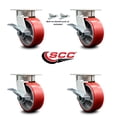 thumbnail image 2 of 5 Inch Kingpinless Red Poly on Steel Wheel Caster Set 4 Brakes 2 Swivel Locks, 2 of 2