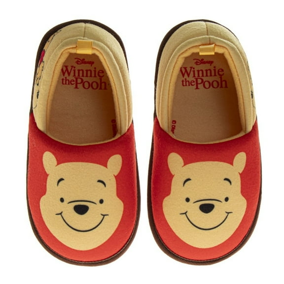 Disney Winnie The Pooh Slippers for Kids, Pooh Plush Warm Soft House Shoes (5, 10 Toddler 11-12 Little Kid), Yellow Red, Size: 9 10