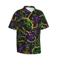 thumbnail image 2 of Balery Neon Mardi Gras Print Men's Hawaiian Shirts Short Sleeve Beach Shirt Relaxed Fit Vacation Button Down Shirts-, 2 of 9