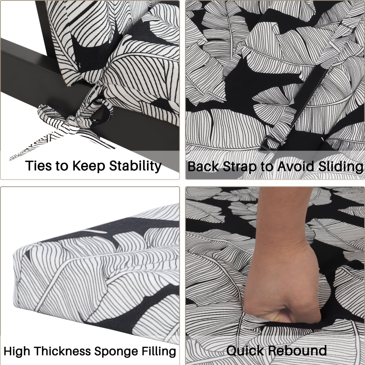 Newboti Furniture 2 Pcs Set Indoor/Outdoor Chaise Lounge Chair Cushion Outdoor Furniture Cushion with Ties, Patio Seat Cushion for Lawn,Pool & Beach,75" x 22.8" x 2" (Black/Leaf) BN.1405