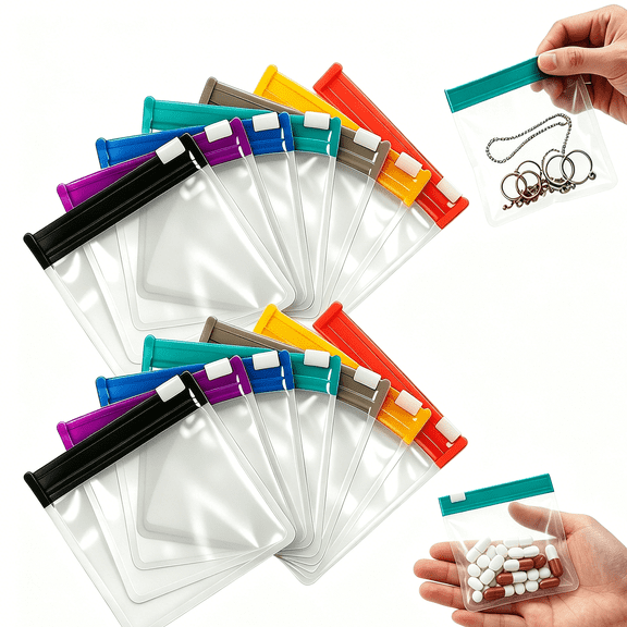 Guodhu Sealing Zipper Bags Reusable Clear Organizer Travel Pouch Waterproof Storage for Vitamins Daily Supplements Mini Small