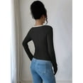 thumbnail image 6 of Women'S Sweetheart Neck Fitted T Shirts Long Bell Sleeve Ribbed Knit Tops Black M, 6 of 7