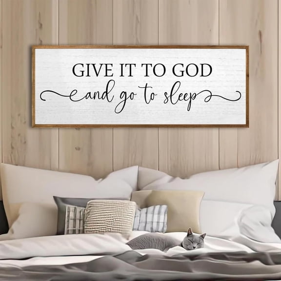 Cskhip Give It To God And Go To Sleep Rustic Wood Signs Pantry Street Signs Vintage Wood Plaque Farmhouse Wall Art Wall Decor for Home Man Cave Door Porch Garden Party 4" x 16"