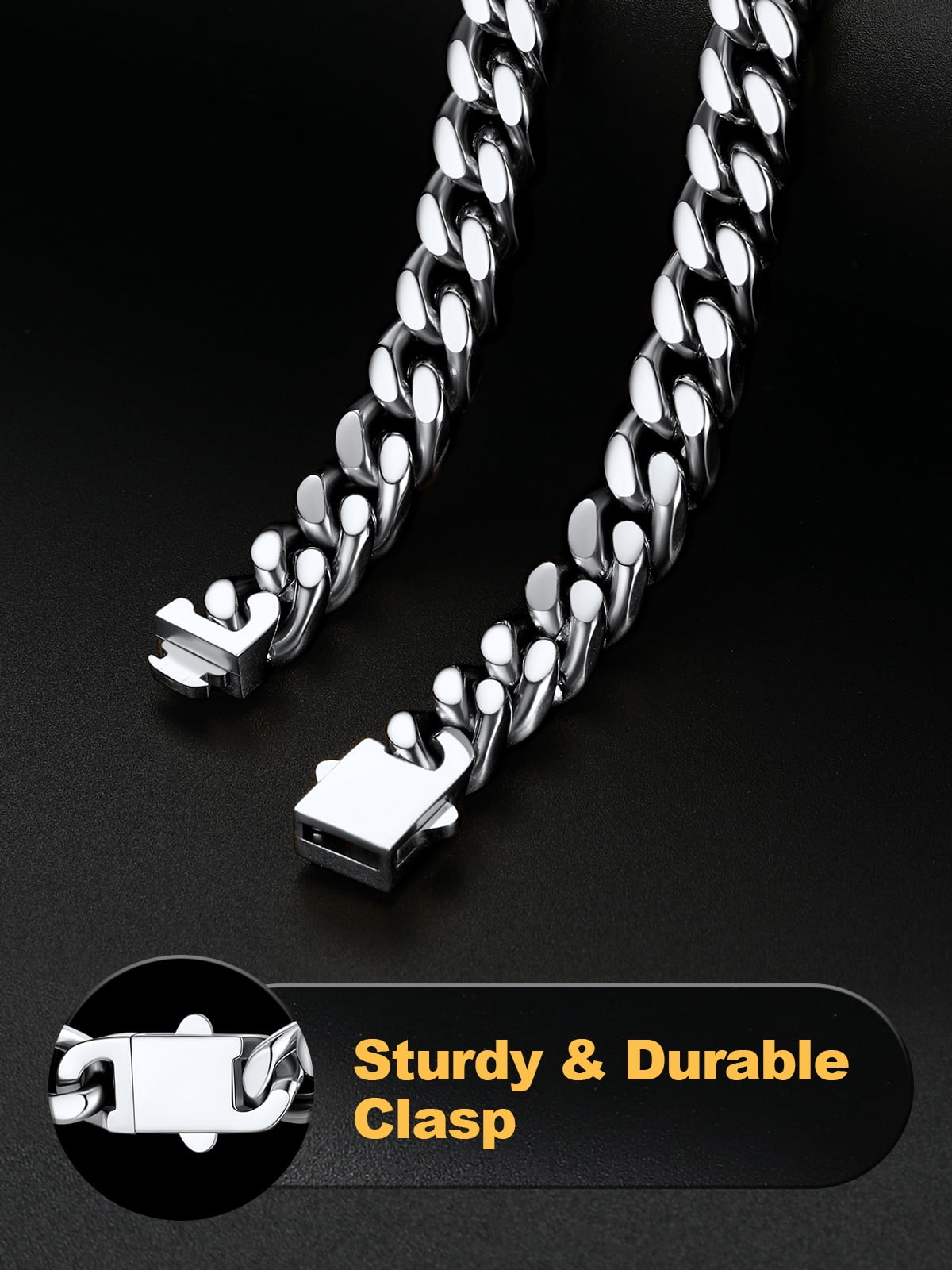 U7 Mens Cuban Necklace Chunky Stainless Steel Miami Curb Link Chain 9mm 26inch Necklace Hip Pop Jewelry Gift