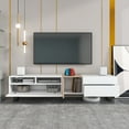 thumbnail image 3 of Double Size Entertainment Centers, Modern TV Stand for 80'' TV with Double Storage Space, Media Console Table, Entertainment Center with Drop Down Door for Living Room, Bedroom, Home Theatre, 3 of 13